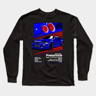 Nissan Skyline GT R 34 Blue with rear light Long Sleeve T-Shirt